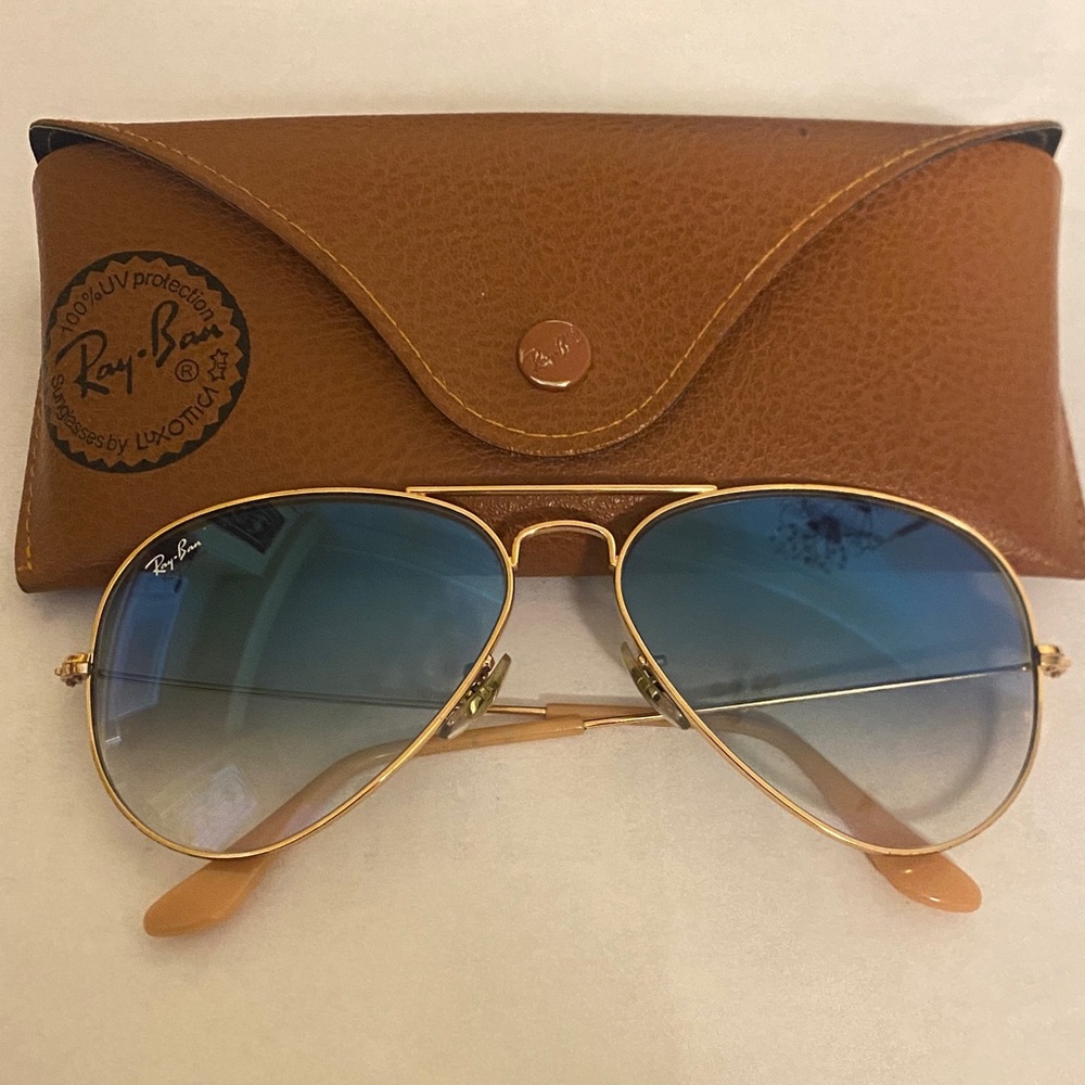 Ray-Ban Gold Frame Sunglasses with Blue Gradient Lenses